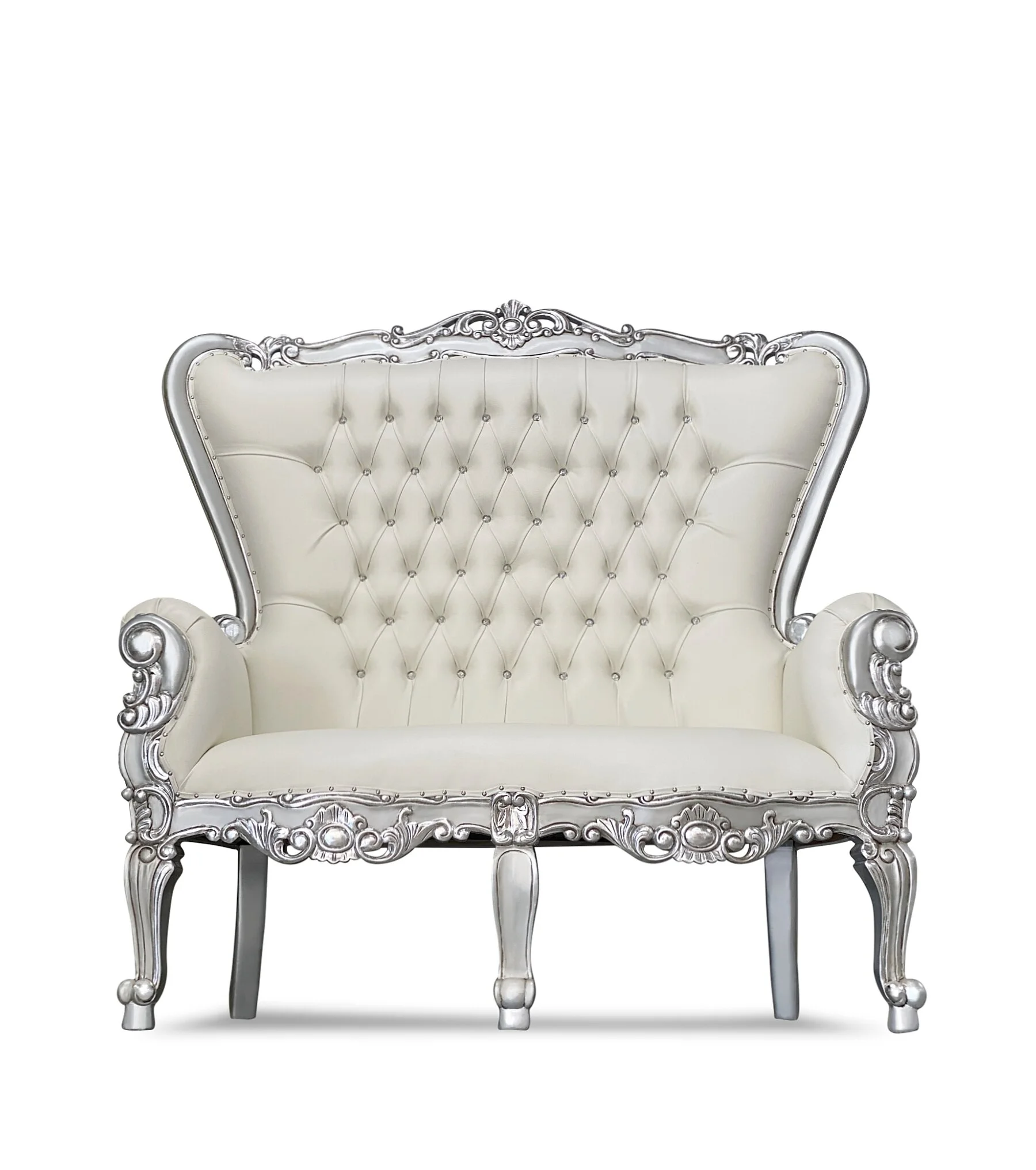 White and Silver Double Throne Chair Rentals in Dallas Fort Worth TX